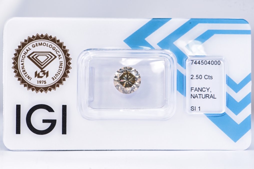 χωρίς τιμή ασφαλείας - 1 pcs Διαμάντι  (Φυσικού χρώματος)  - 2.50 ct - Στρογγυλό - Fancy Πρασινωπό, Καφετί Κίτρινο - SI1 - International Gemological Institute (IGI) - ΒΓ #1.0