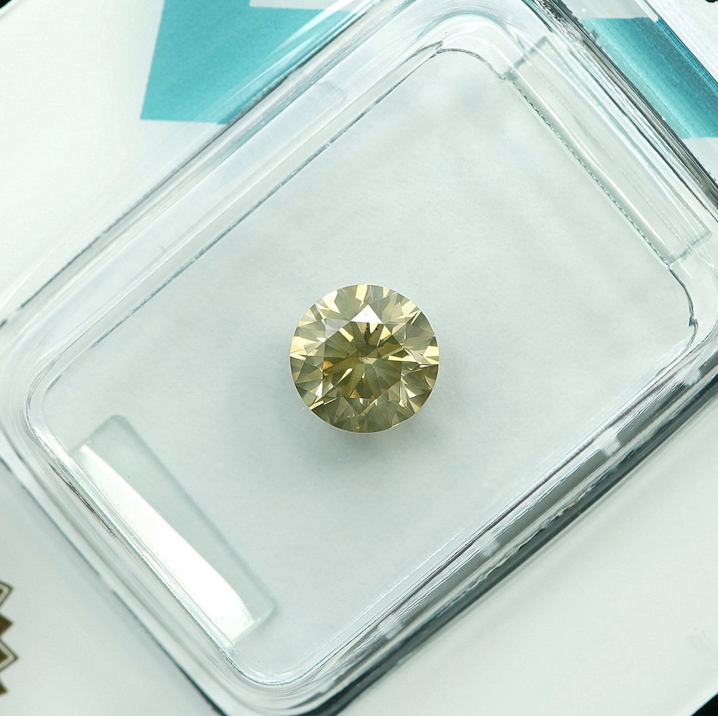 1 pcs Διαμάντι  (Φυσικού χρώματος)  - 0.83 ct - Στρογγυλό - Fancy Γκριζωπό Κίτρινο - I1 - International Gemological Institute (IGI) #2.1