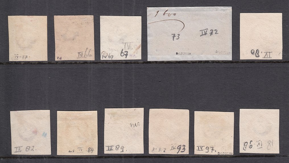 荷兰 1852 - 已定位的邮票选择，来自板IV - NVPH 2 (12x) #1.0