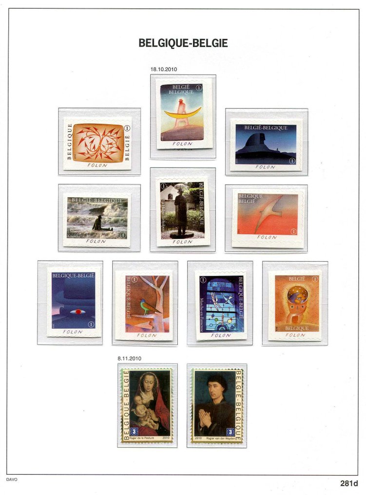Belgium 2010 - Stickers from blocks and booklets on Davo album pages. #3.2