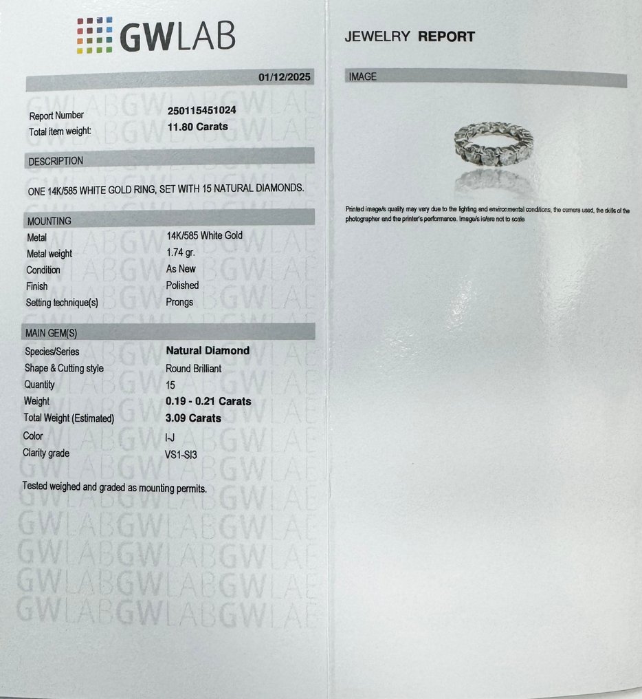 Utan reservationspris - Ring - 14 kt Vittguld - 3.09ct. tw. Diamant (Natural) - I-J färg VS1-SI3 klarhet #2.1