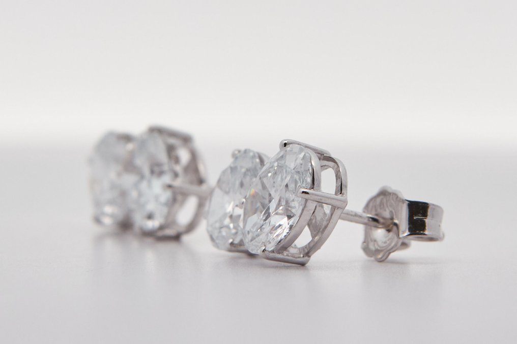 Nincs minimálár - Drop fülbevaló - 14 kt. Fehér arany -  3.16ct. tw. Gyémánt (Laboratóriumban előállított) #4.3