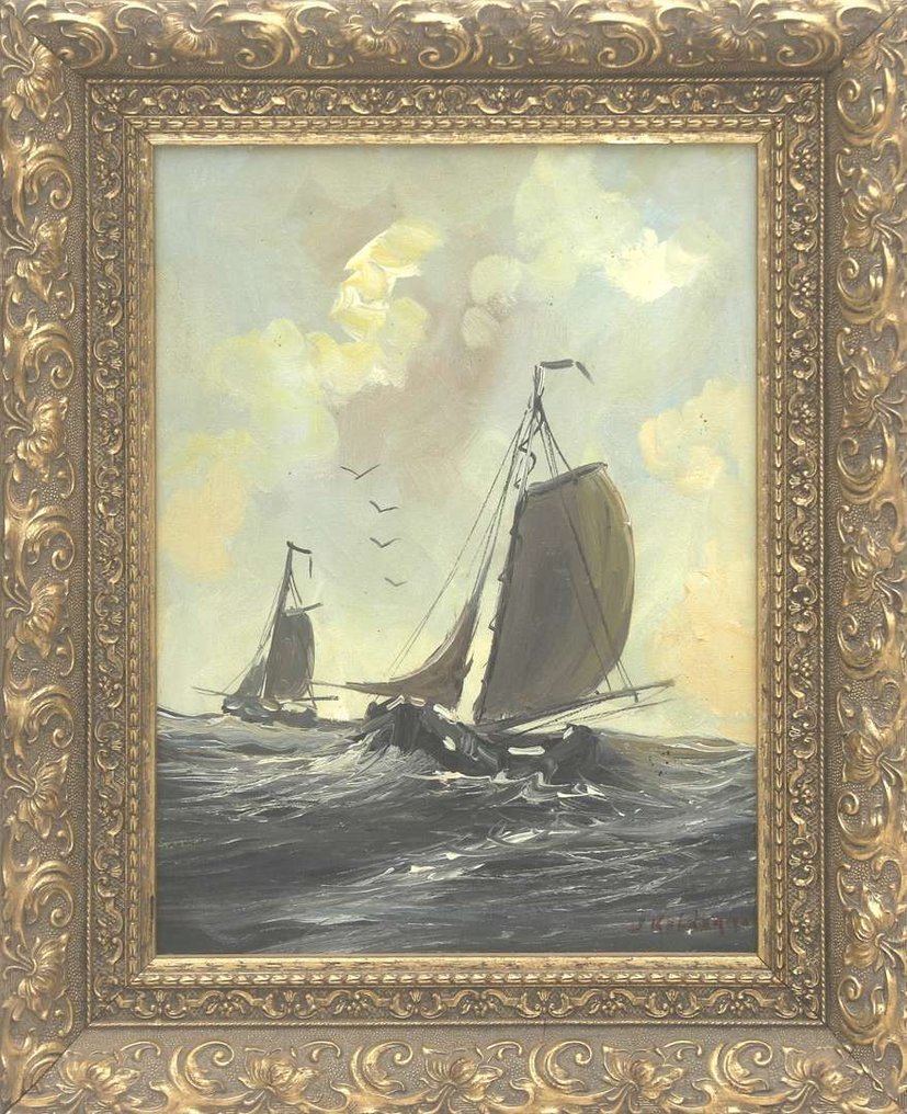 Jan Kelderman (1914-1990 ) - Botters in de woeste golven #4.3