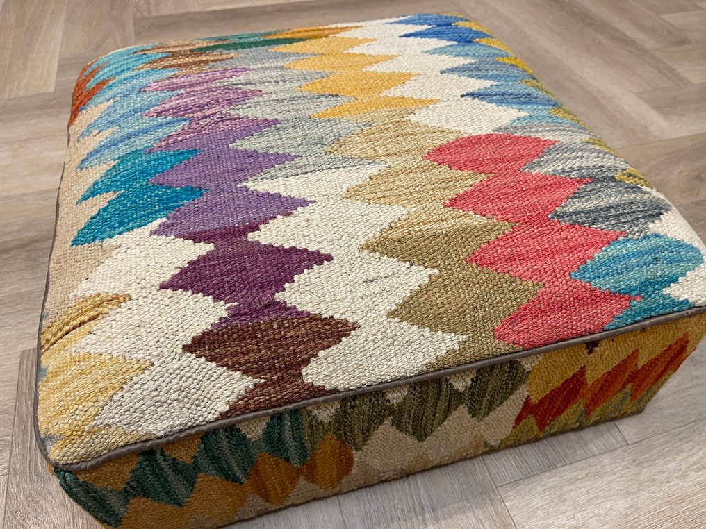 Kelim poef - handgewebt - unbenutzt - Wolle - farbenfroher Kelim - neu - unbenutzt - Teppich - 46 cm - 46 cm #1.0