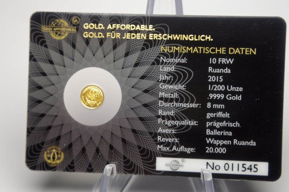 卢旺达和布隆迪. 10 Francs 2015 Icons of the World - Russian Ballerina - 1/200oz (.999)  (没有保留价) #2.1