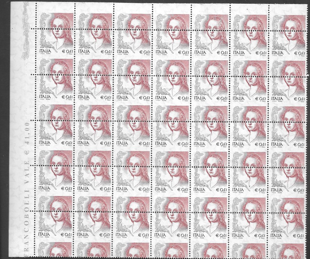 Italian Republic 2003 - Donna Nell'Arte from €0.41, block of 35 pcs. with shifted lace edge. #1.0