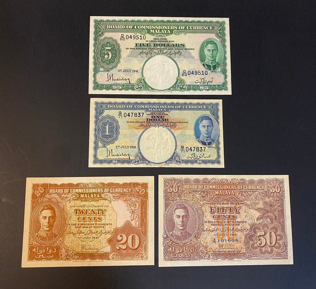 Malaya. - 4 banknotes - all George VI 1941 #1.0