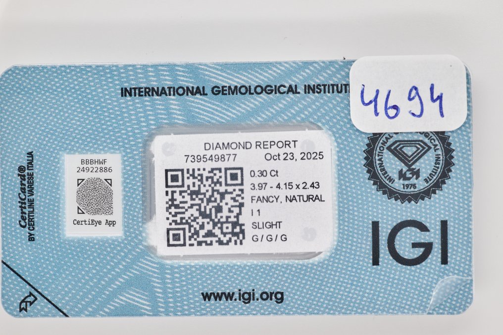 没有保留价 - 1 pcs 钻石  (天然)  - 0.30 ct - 梨形 - I1 内含一级 - 国际宝石研究院（IGI） #3.2