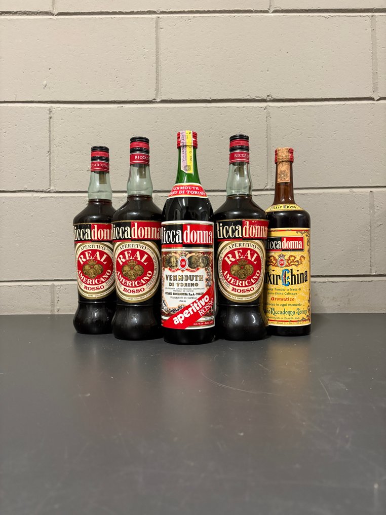 Riccadonna - Vermouth di Torino, Real Americano & Elixir di China - b. 1970-tallet - 1.0 Liter - 4 flasker #1.0