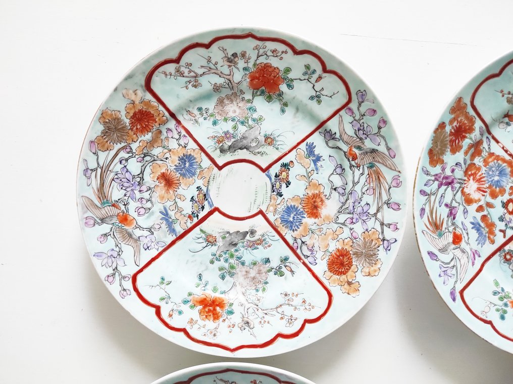 Πιάτο (4) - Kutani - Fleurs et oiseaux sur fond bleu - Πορσελάνη #3.2