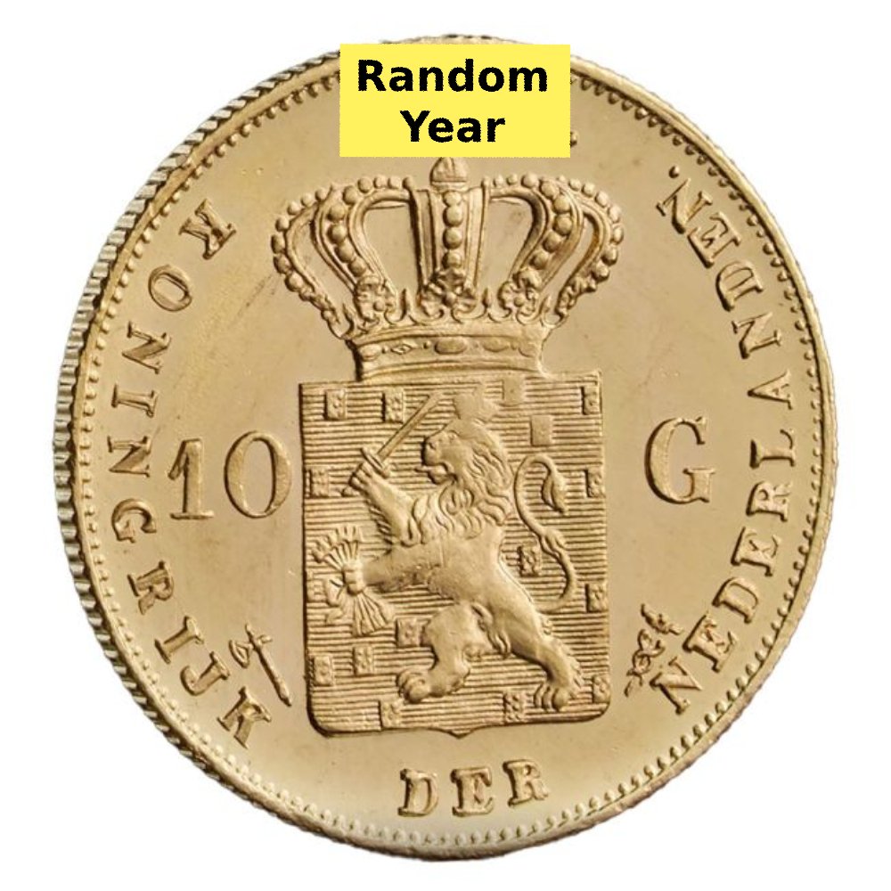 Pays-Bas. Netherlands 10 Guilder Willem Gold Coin (Random Years) #1.0