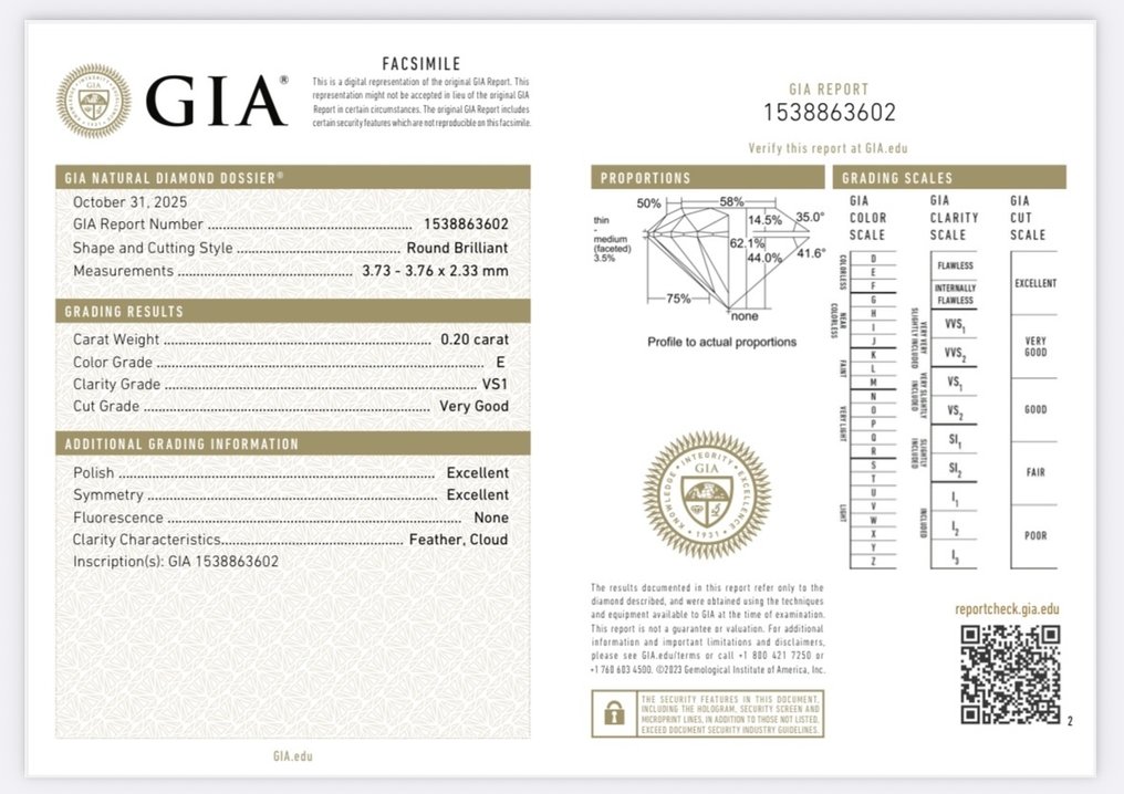 1 pcs Διαμάντι (Φυσικό) - 0.20 ct - Στρογγυλό - E - VS1 - Gemological Institute of America (GIA) - ΔΩΡΕΑΝ ΑΠΟΣΤΟΛΗ #4.3