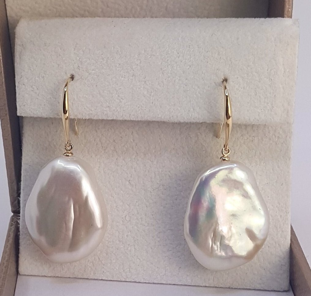 χωρίς τιμή ασφαλείας - Σκουλαρίκια - 14 καράτια Κίτρινο χρυσό - Μαργαριτάρια Edison 17x18mm #1.0