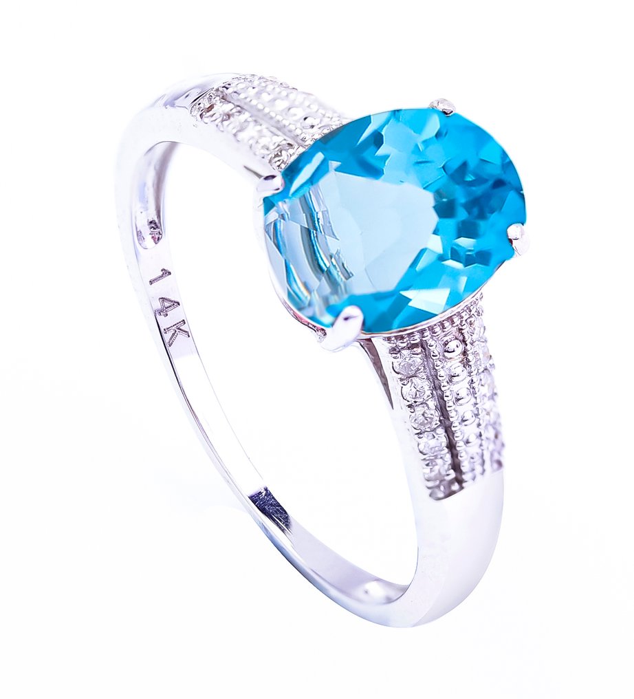 χωρίς τιμή ασφαλείας - Δαχτυλίδι - 14 καράτια Λευκός χρυσός Τοπάζιο - Διαμάντι #3.2