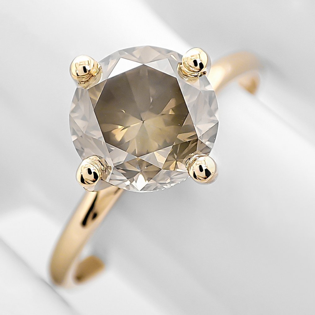 Zonder minimumprijs - Ring - 14 karaat Geel goud - 2.03ct. tw. Diamant (Natuurlijk gekleurd) - IGI-certificaat #1.0
