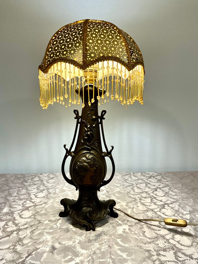 Lampada - Spelter, Tessuto - Art nouveau #3.2