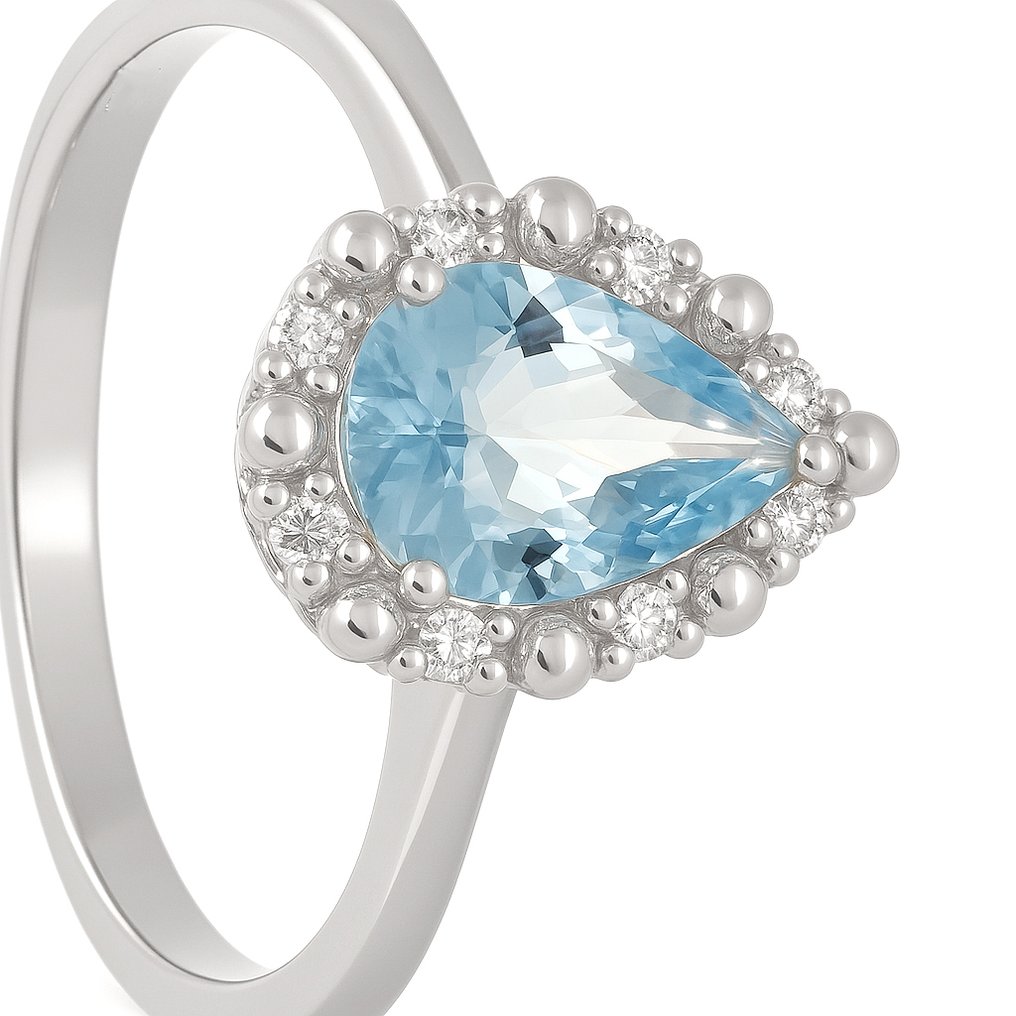 Δαχτυλίδι - 18 καράτια Λευκός χρυσός -  0.80ct. tw. Ακουαμαρίνης - Διαμάντι #1.0
