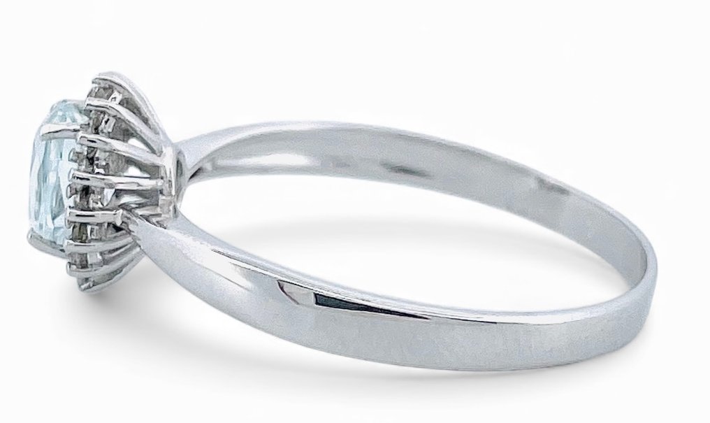 χωρίς τιμή ασφαλείας - Δαχτυλίδι - 18 καράτια Λευκός χρυσός Ακουαμαρίνης - Διαμάντι #4.3