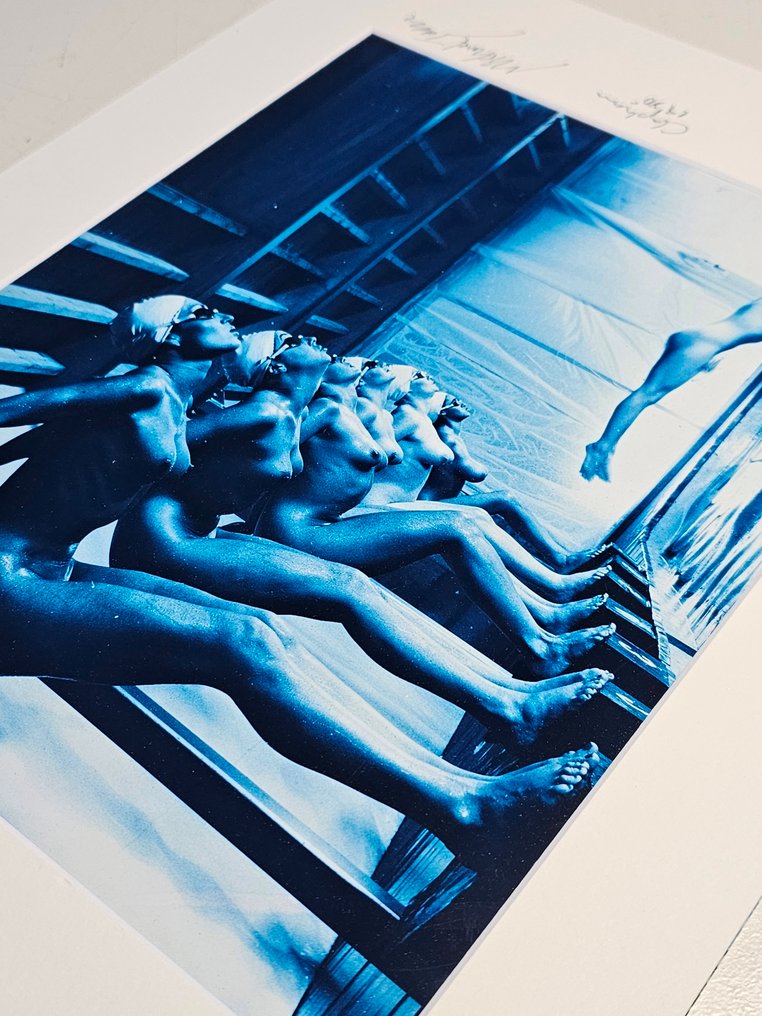 Michael Joseph (1941-) - False start - Pool ladies for playboy, blue inverted authentic darkroom print #3.2