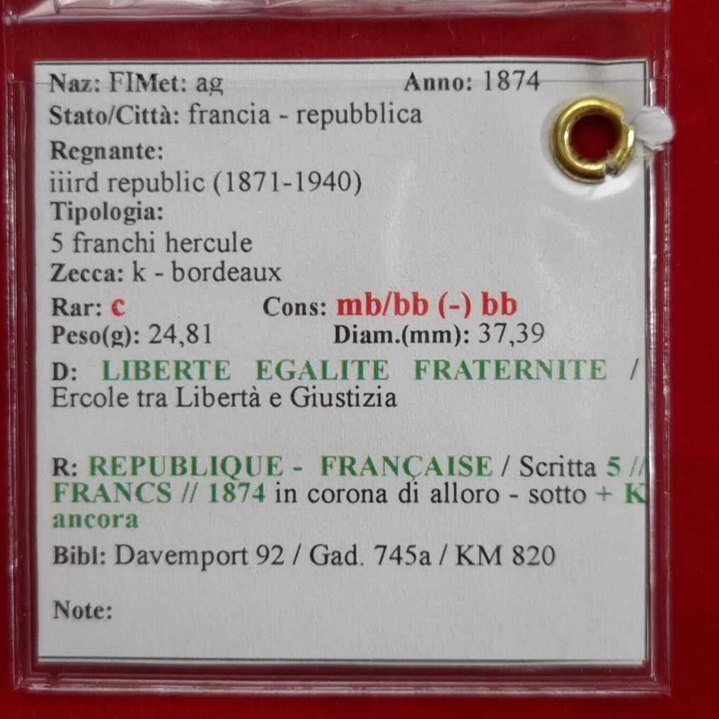 Frankrijk. 5 Francs 1874-K Hercule (Zonder minimumprijs) #2.1