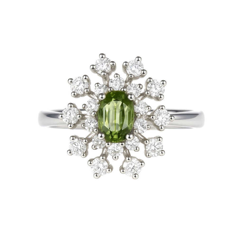 Ring - 18 kt. White gold -  0.52ct. tw. Tourmaline - Diamond #2.1