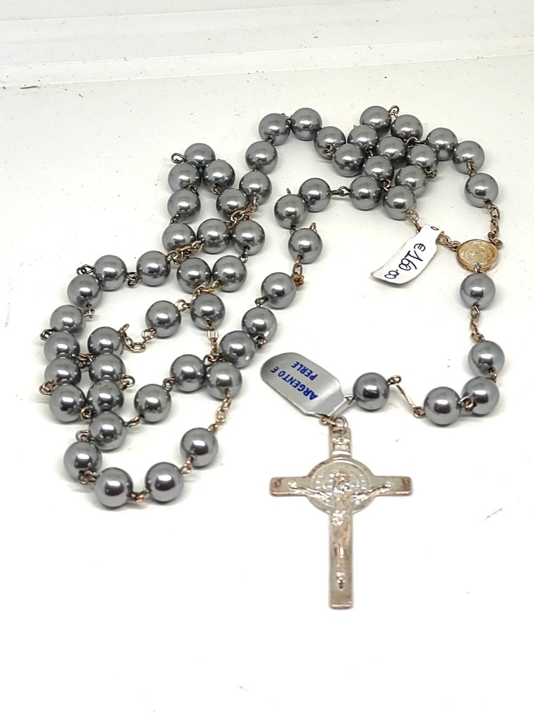  天主教念珠 - 稀有的玫瑰十字架，由925纯银和珍珠制成，工艺精美。 - 2000-2010  #1.0