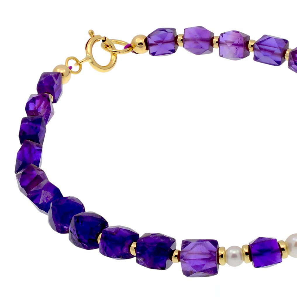 沒有保留價 - 手鈪 - 18 克拉 黃金 珍珠 - 紫水晶 #4.3