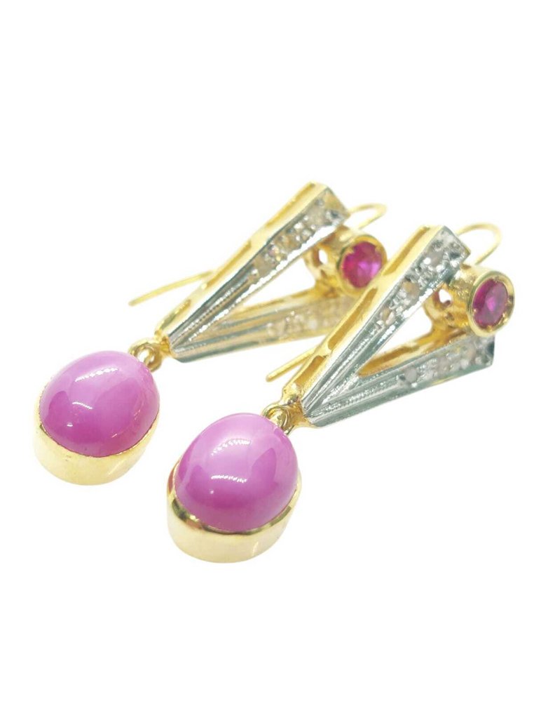 Ingen mindstepris - Øreringe - 9 kt. Sølv, Gulguld Stjernerubin - Blandede ædelsten #1.0