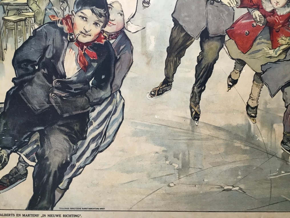 Malmberg. - Παλιά σχολική εικόνα «Χειμερινό τοπίο και παιχνίδι με τον πάγο» - Σχολικός χάρτης - χαρτί πάνω σε χαρτόνι #2.1