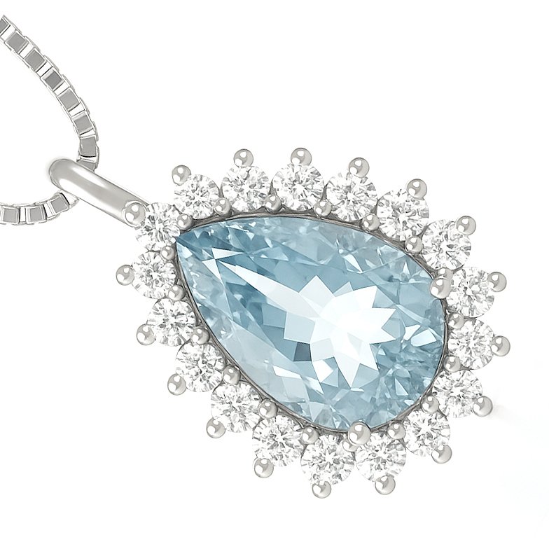 Κολιέ με μενταγιόν - 18 καράτια Λευκός χρυσός - 1.24ct. tw. Ακουαμαρίνης - Διαμάντι #1.0