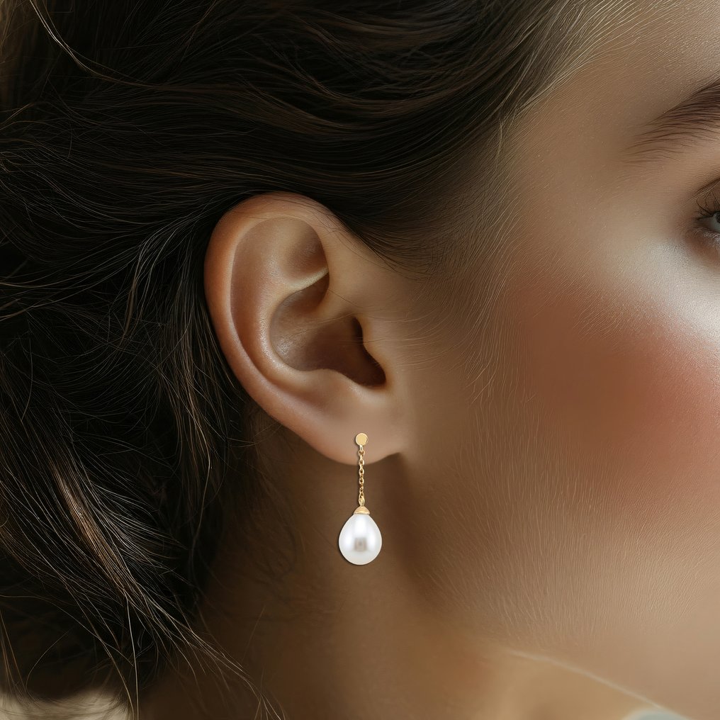 χωρίς τιμή ασφαλείας - Σκουλαρίκια - 14 καράτια Κίτρινο χρυσό Μαργαριτάρι - Μεγάλο - 17x13mm #4.3