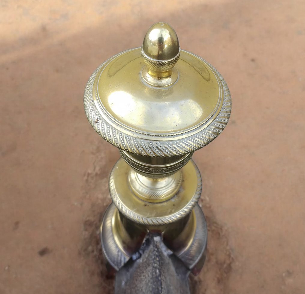 Kaminzubehör (2) - Chenets - Neoklassischer Stil - Vergoldetes Kupfer, Gusseisen #2.1