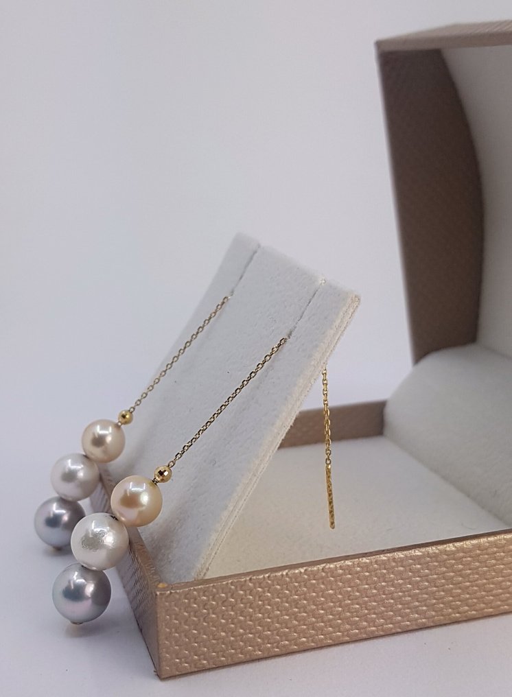 Drop fülbevaló - 18 kt. Sárga arany - 7x8,5 mm Akoya gyöngyök #1.0