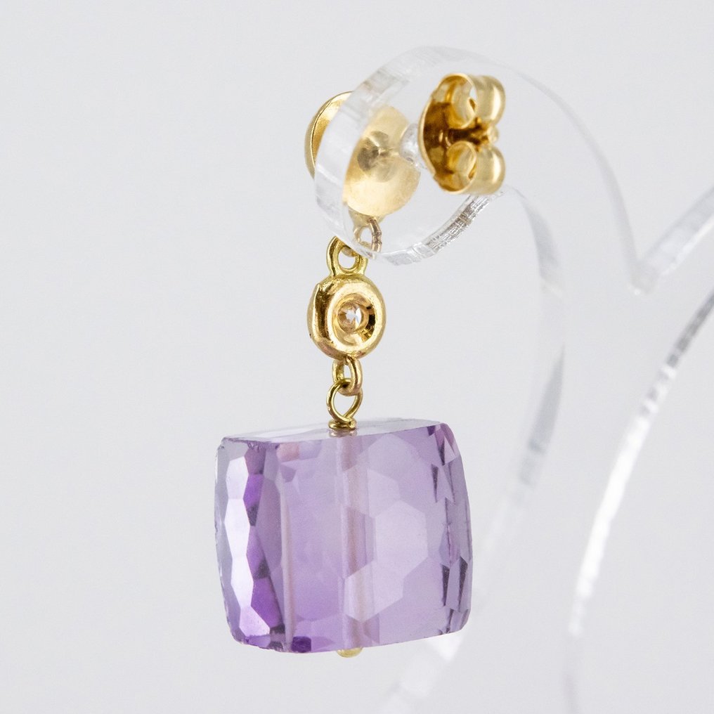Boucles d'oreilles - 18 carats Or jaune Améthyste - Diamant #1.0
