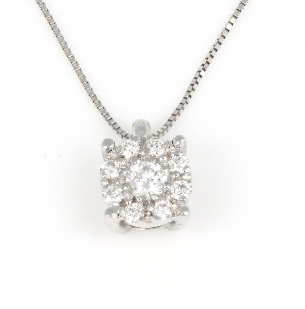 没有保留价 - 吊坠项链 - 18K包金 白金 -  0.18ct. tw. 钻石 (天然)  #1.0