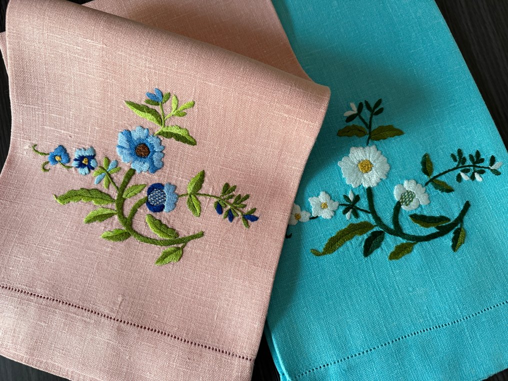 Asciugamani ricamati a mano - Towel (2)  - 92 cm - 60 cm - Pure Linen #1.0