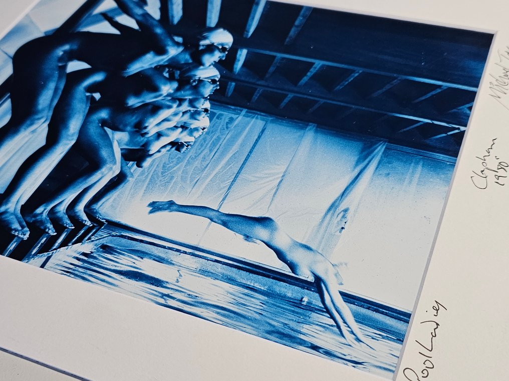 Michael Joseph (1941-) - False start - Pool ladies for playboy, blue inverted authentic darkroom print #1.0