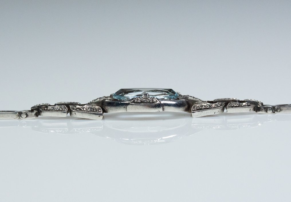 830银 - Art Deco - 天然海蓝宝石 - 手鈪 #4.3