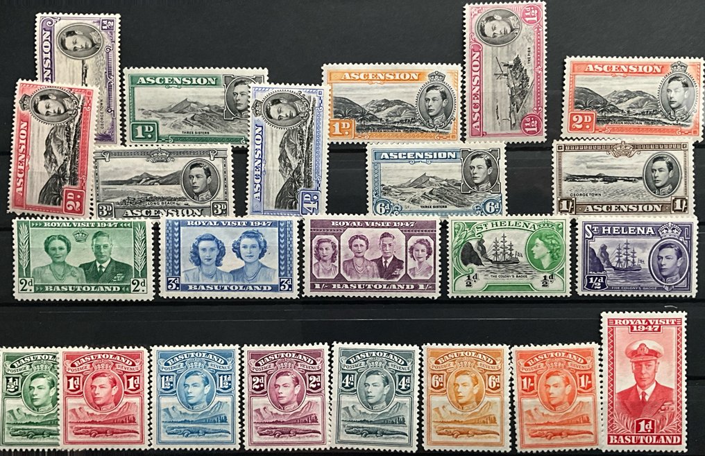 Commonwealth britannico 1884/1963 - Partie in 5 schede di memoria, Ascension, Basutoland, Tonga, Papua, St. Helena, Giamaica…. - Michel #3.2