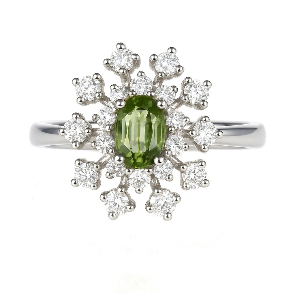 Ring - 18 kt. White gold -  0.52ct. tw. Tourmaline - Diamond #4.3
