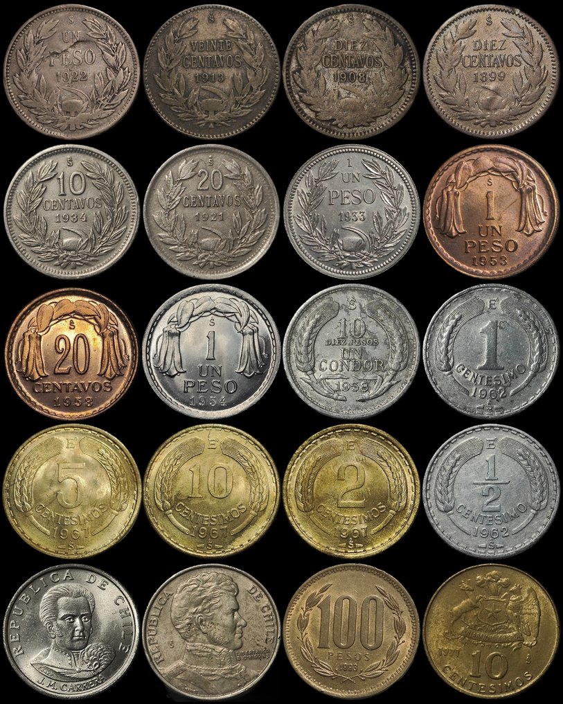 智利. Lot of 20 coins, including 4 silver.  (没有保留价) #1.0