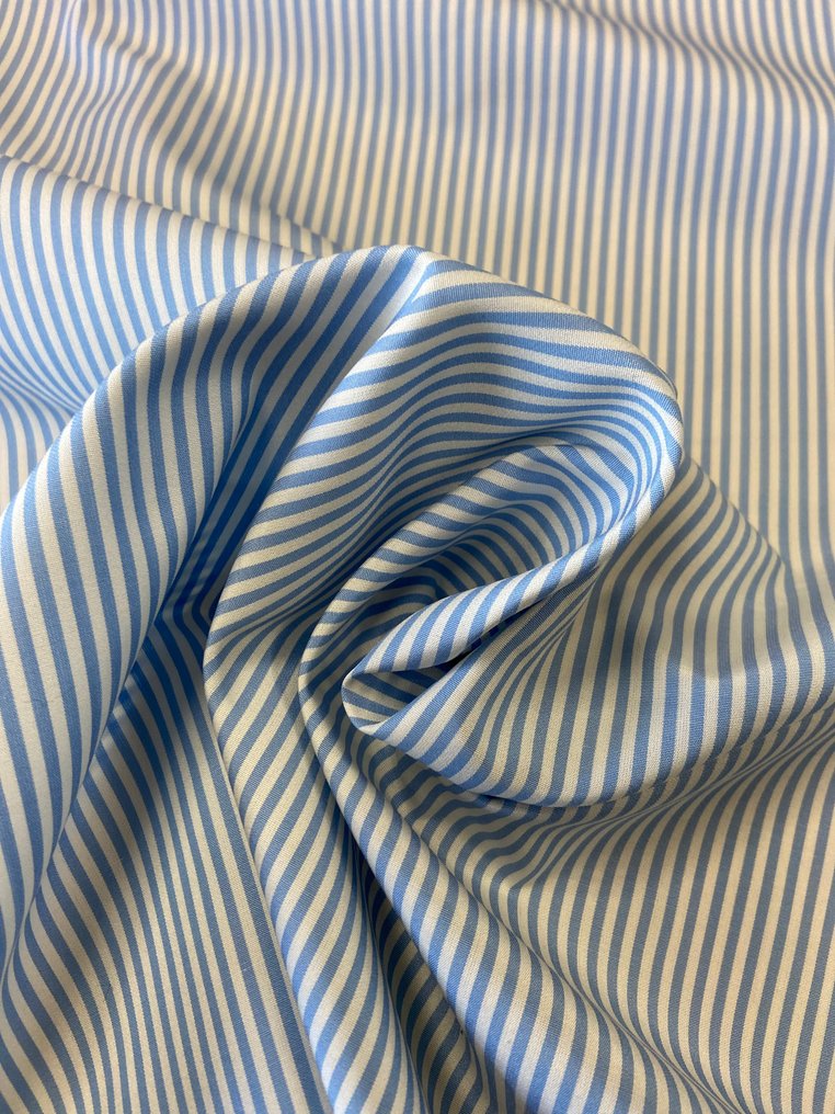 Splendidă eșarfă din bumbac în dungi albastru și alb - Textil  - 490 cm - 148 cm #1.0