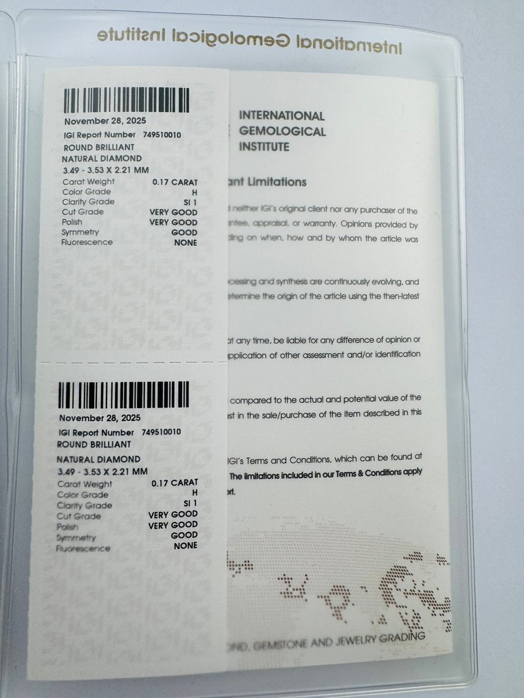 Nincs minimálár - 2 pcs Gyémánt (Természetes) - 0.36 ct - Kerek - H - SI1, SI2 - Nemzetközi Gemmológiai Intézet (IGI) - pár #3.2