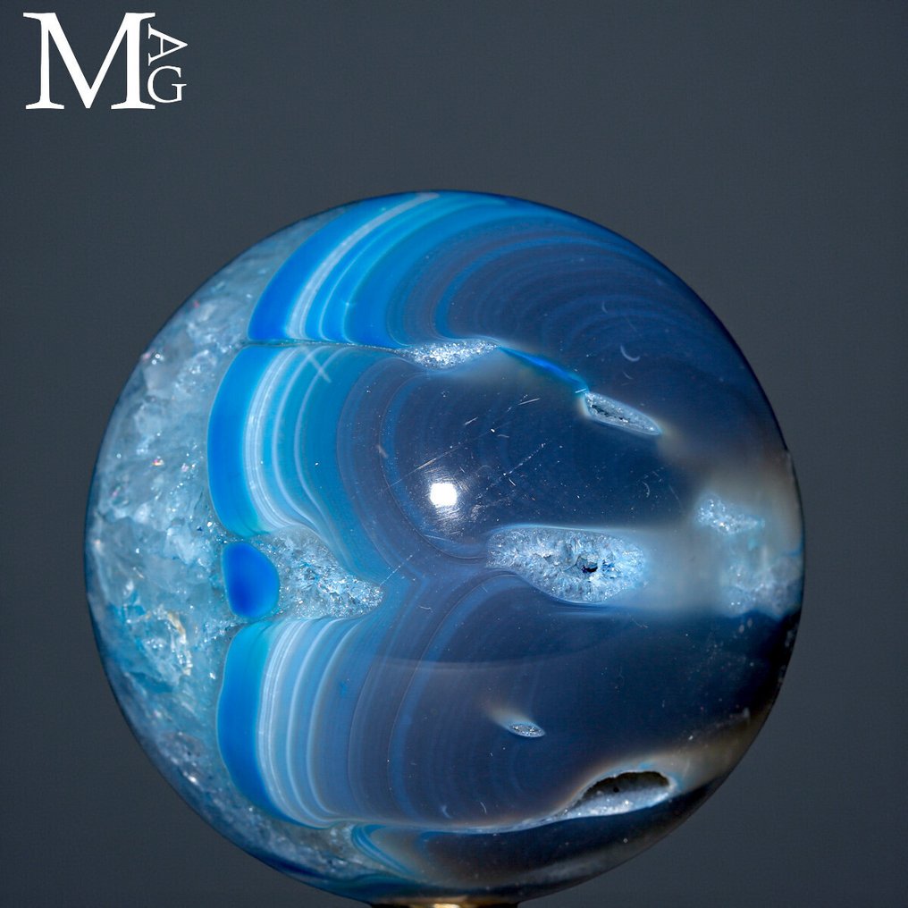 First Quality Blue Dyed Agate - Beautiful Colored Sphere - Height: 87 mm - Width: 87 mm- 904 g #2.1