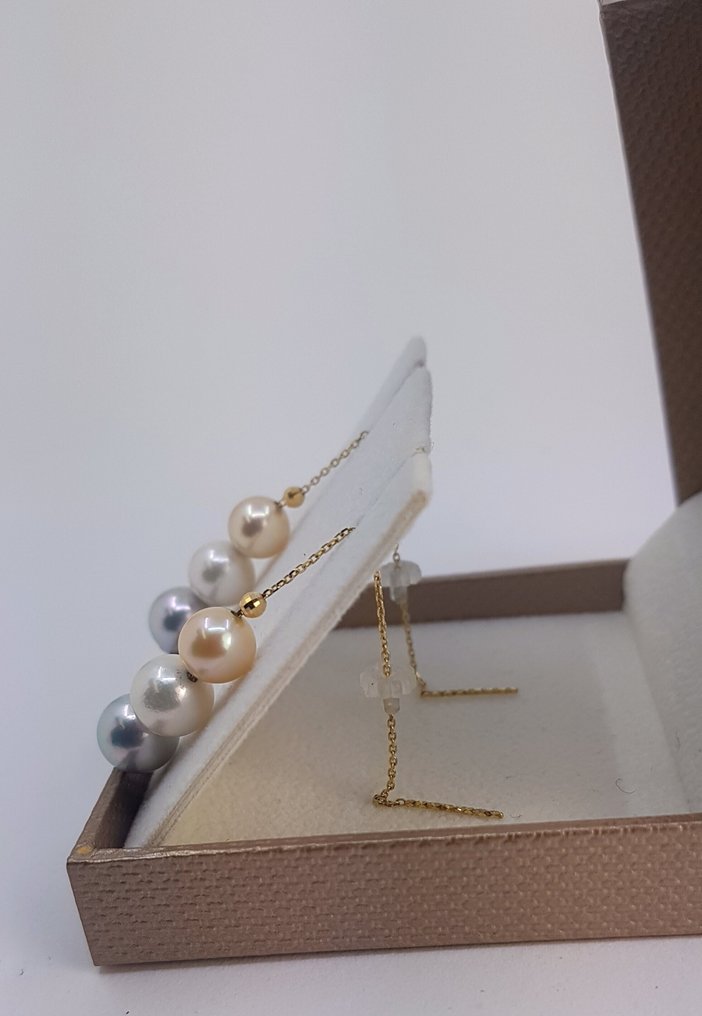 Drop fülbevaló - 18 kt. Sárga arany - 7x8,5 mm Akoya gyöngyök #3.2