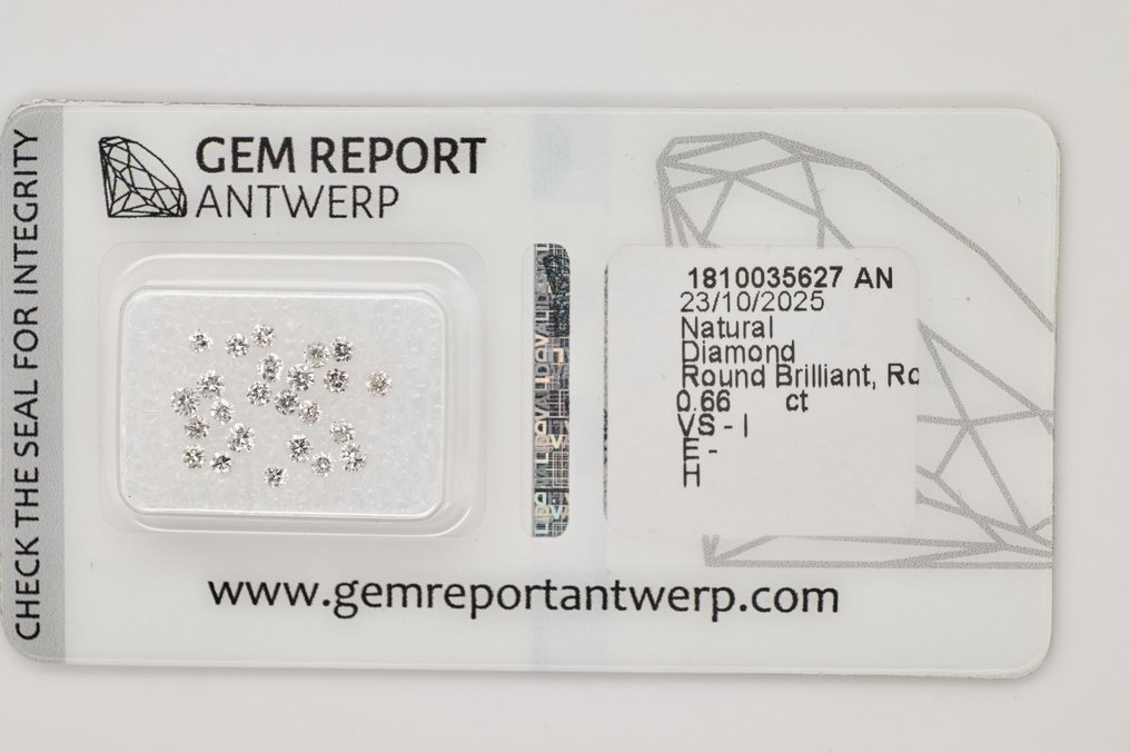 Nincs minimálár - 24 pcs Gyémánt (Természetes) - 0.66 ct - Vegyes forma - E, H - VS1, VS2, SI1, SI2, I1, I2, I3 - Gem Report Antwerpen (GRA) #1.0