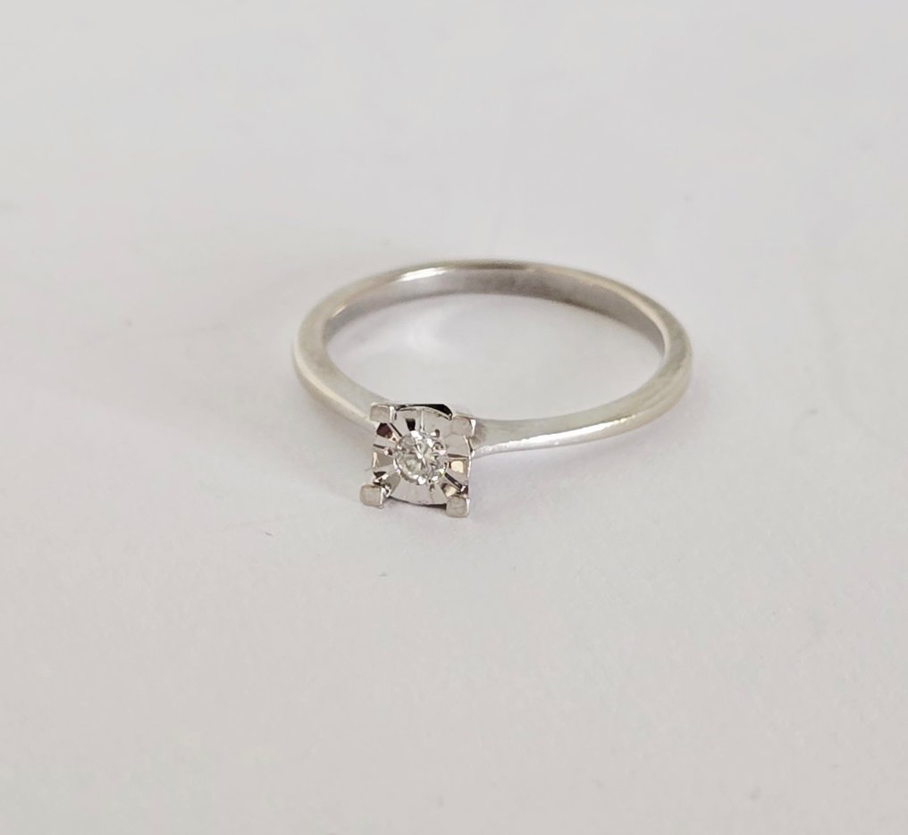 χωρίς τιμή ασφαλείας - Δαχτυλίδι - 8 καράτια Λευκός χρυσός -  0.10ct. tw. Διαμάντι (Φυσικό)  - Μπλε διαμάντια #3.2