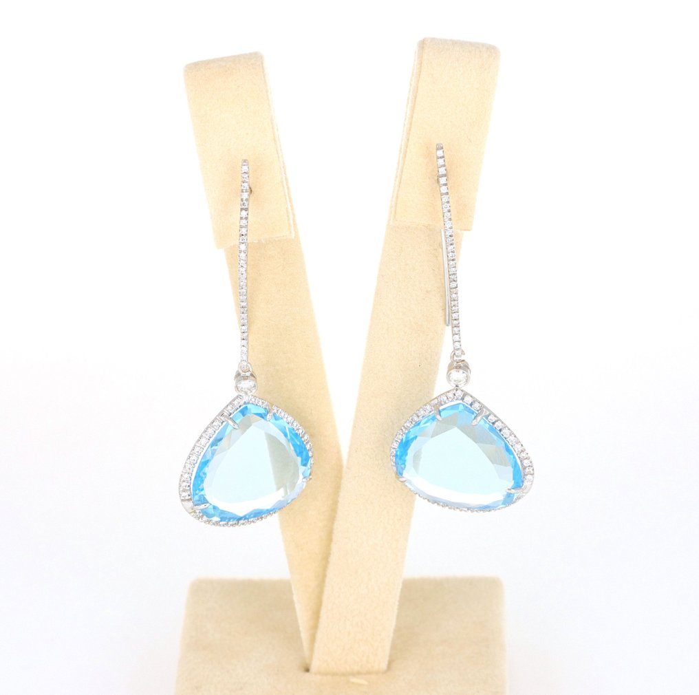 Sans prix de réserve - Boucles d'oreilles - 18 carats Or blanc - 6.00ct. tw. Aigue-marine - Diamant #1.0