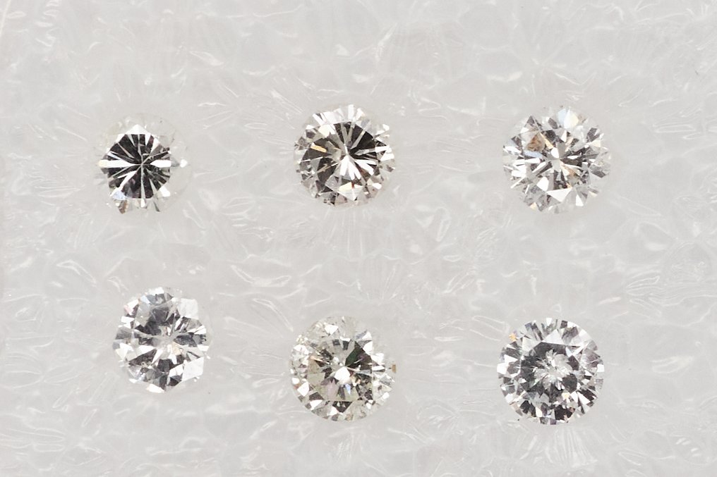 Ohne mindestpreis - 6 pcs Diamant  (Natürlich)  - 0.49 ct - Rund - D (farblos), H - SI2, I1, I2 - Gem Report Antwerp (GRA) #1.0