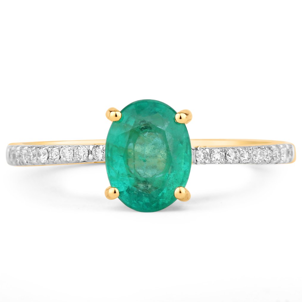 Ring - 14 karat Gull -  1.38ct. tw. Smaragd - Diamant #1.0